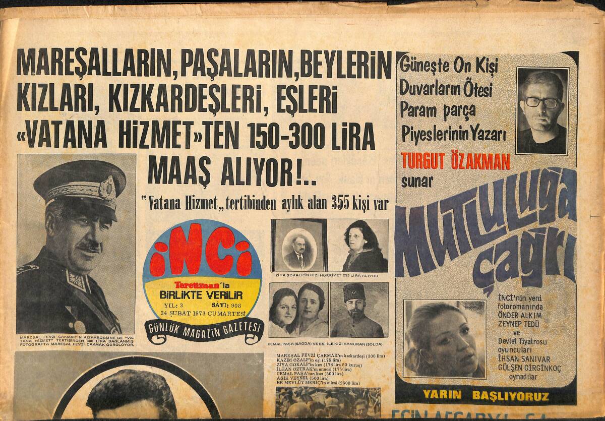 Tercüman Gazetesi İnci Eki 24 Şubat 1973 - Esin Afşar Yılın 6 Ayını Yurt Dışında Geçirecek - Japonya'ya Figen Han Marka Türk Göbeği GZ147492 - 1