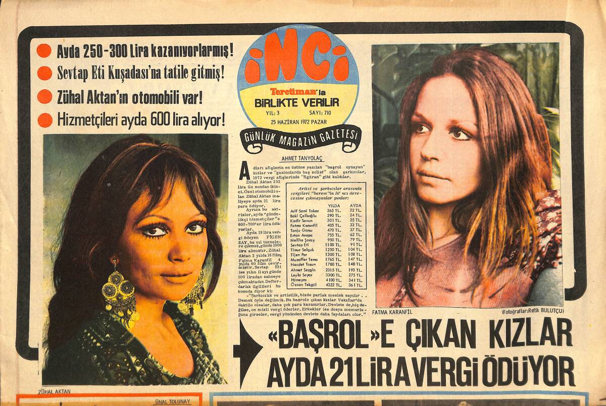 Tercüman Gazetesi İnci Eki 25 Haziran 1972 - Ajda Pekkan, Gönül Yazar'ın İsteği Üzerine Şarkı Söyledi - Liz Taylor, Eşi Burton'a Nefes Aldırmıyor GZ146562 - 1