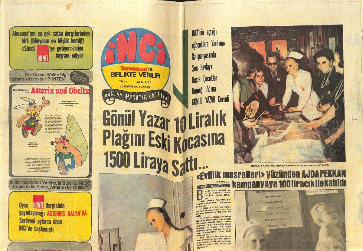 Tercüman Gazetesi İnci Eki 25 Kasım 1973 - Gönül Yazar Hilton'da Kermes'te Plaklarını Satıyor GZ142426 - 1