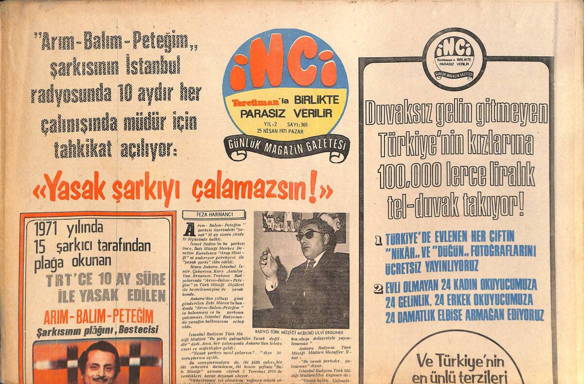 Tercüman Gazetesi İnci Eki 25 Nisan 1971 - Füsun Önal Doktordan Hair'de Oynayamaz Raporu Aldı GZ145457 - 1