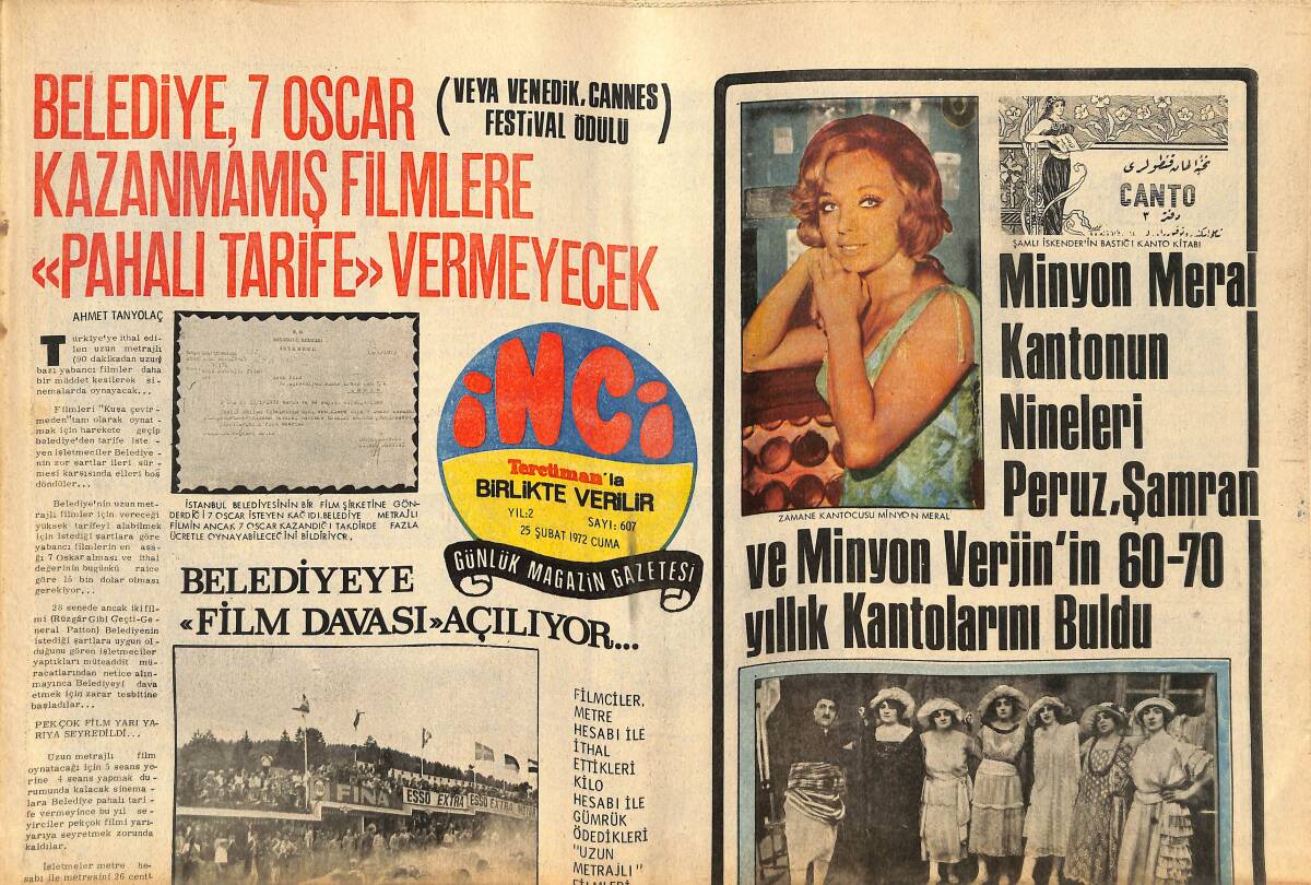 Tercüman Gazetesi İnci Eki 25 Şubat 1972 - Minyon Meral - Şarkıcı Filiz Seyhan'a Film Aktiristi Arkadaşı Nur Işık Yüzük Hediye Etti Sonra Göbek Attı GZ145619 - 1