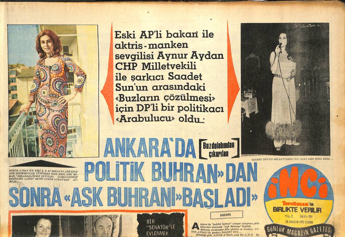 Tercüman Gazetesi İnci Eki 26 Kasım 1971 - Filiz Seyhan'a Yıllanmış Nişanlısı Doğan Gürün Bir Gazino Hediye Etti GZ144510 - 1