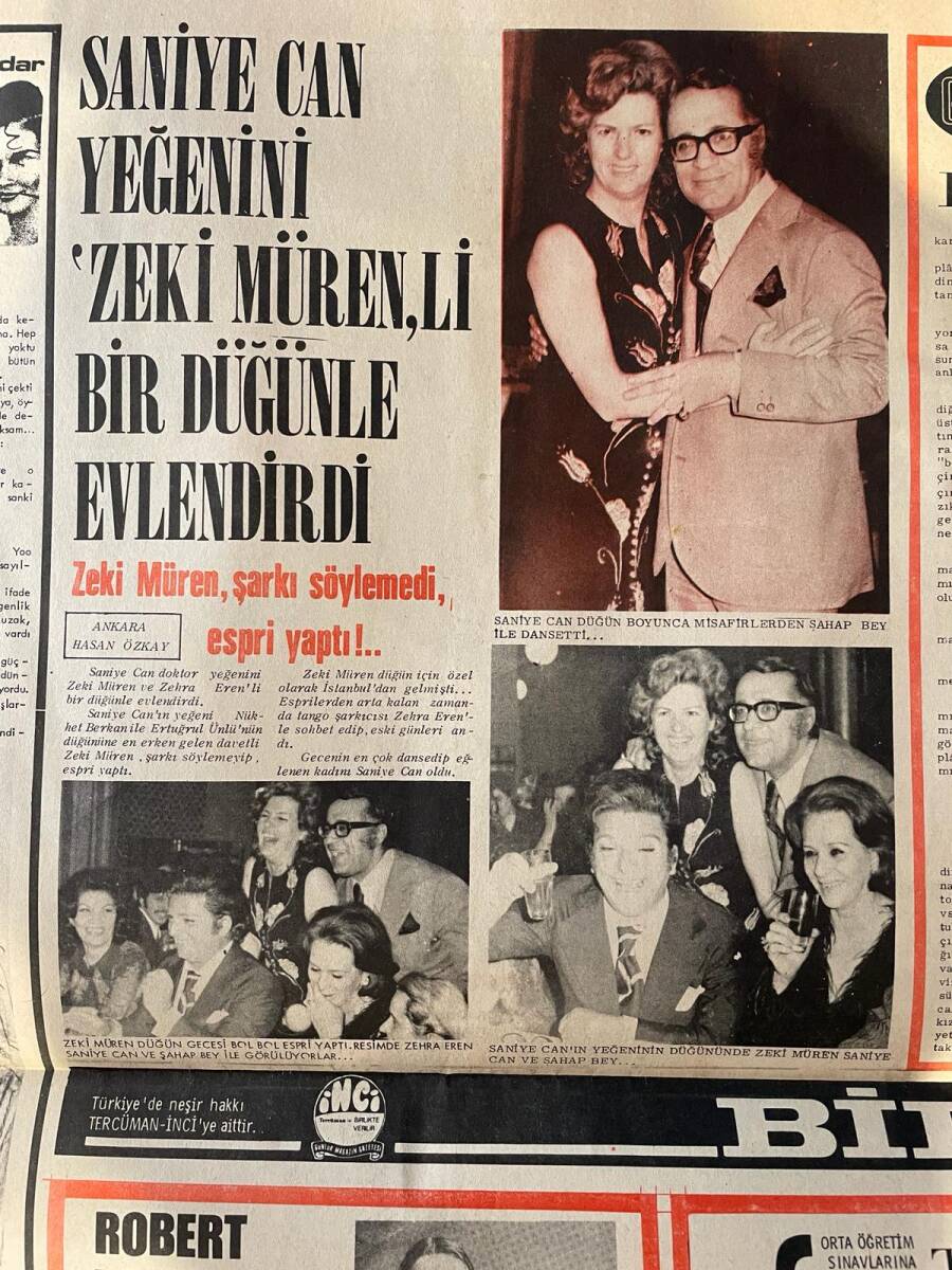 Tercüman Gazetesi İnci Eki 26 Mart 1972 - Cüneyt Arkın Betül Işıl'dan Uzaklaşıyor - Saniye Can, Yeğenini Zeki Müren'li Bir Düğünle Evlendirdi GZ141824 - 2