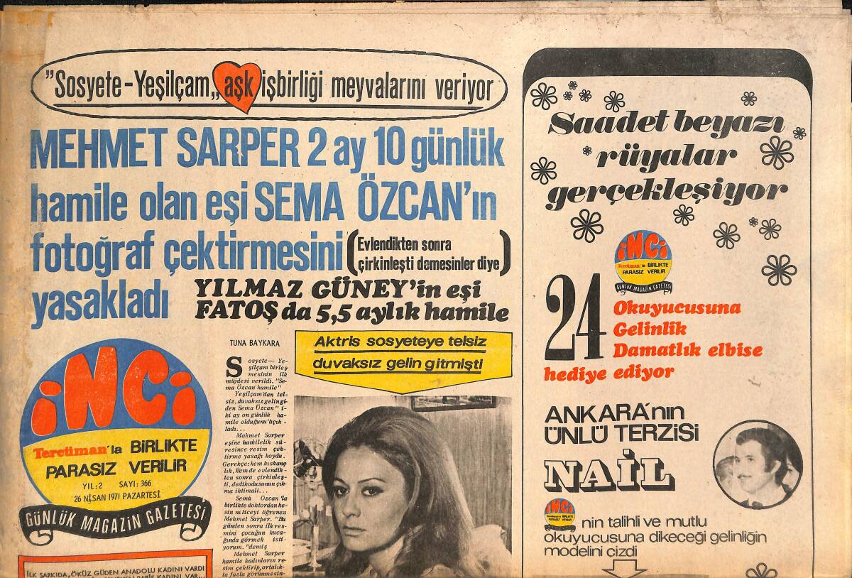 Tercüman Gazetesi İnci Eki 26 Nisan 1971 - Alain Delon Uysal Kadın Mireille'e Aşık Olunca Uslanmış GZ145446 - 1