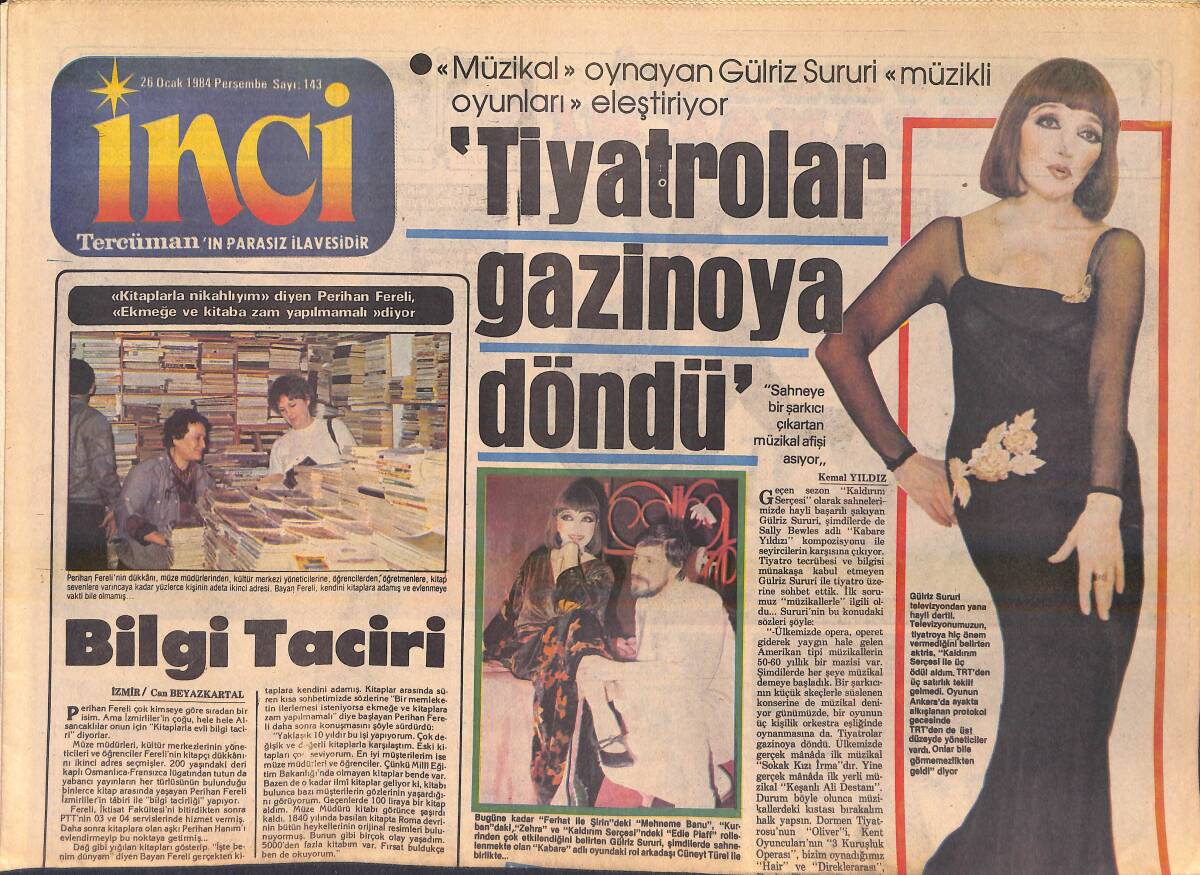Tercüman Gazetesi İnci Eki 26 Ocak 1984 - Gülriz Sururi Müzikli Oyunları Eleştiriyor - TV Artistlerinin Giyim Kuşamı İçin Milyonlar Harcanıyor GZ156262 - 1