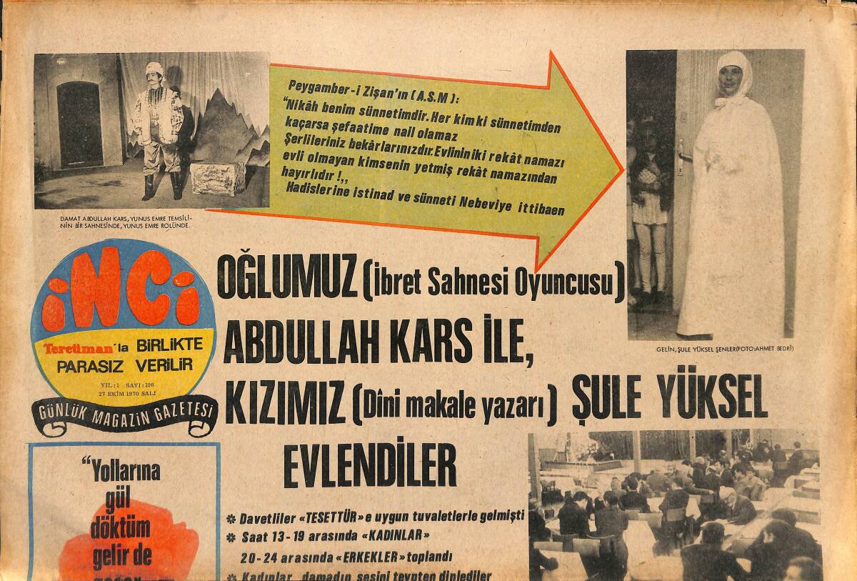 Tercüman Gazetesi İnci Eki 27 Ekim 1970 - Altın Koza'nın Ödül Birincisi Yılmaz Güney, Hollywood'un Ödül Almış Ustalarını Seyrediyor GZ147453 - 1