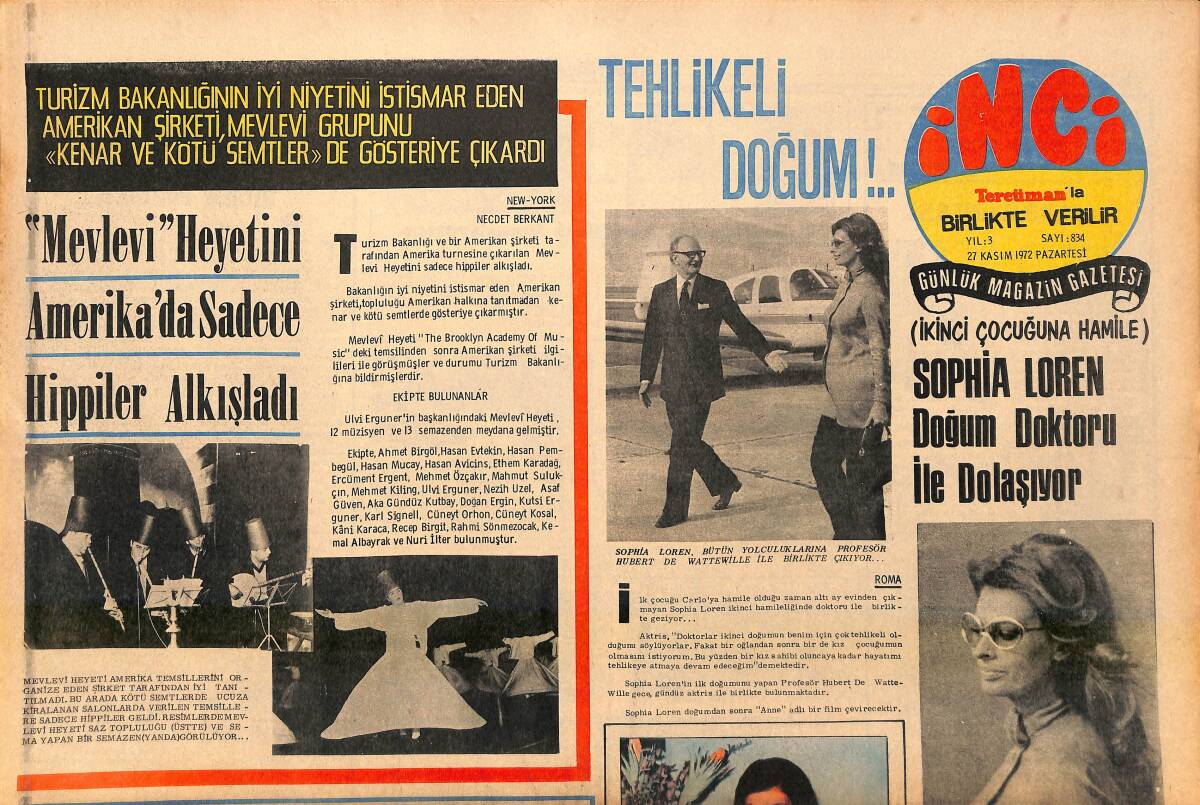 Tercüman Gazetesi İnci Eki 27 Kasım 1972 - Sophia Loren Doğum Doktoru İle Dolaşıyor GZ147622 - 1
