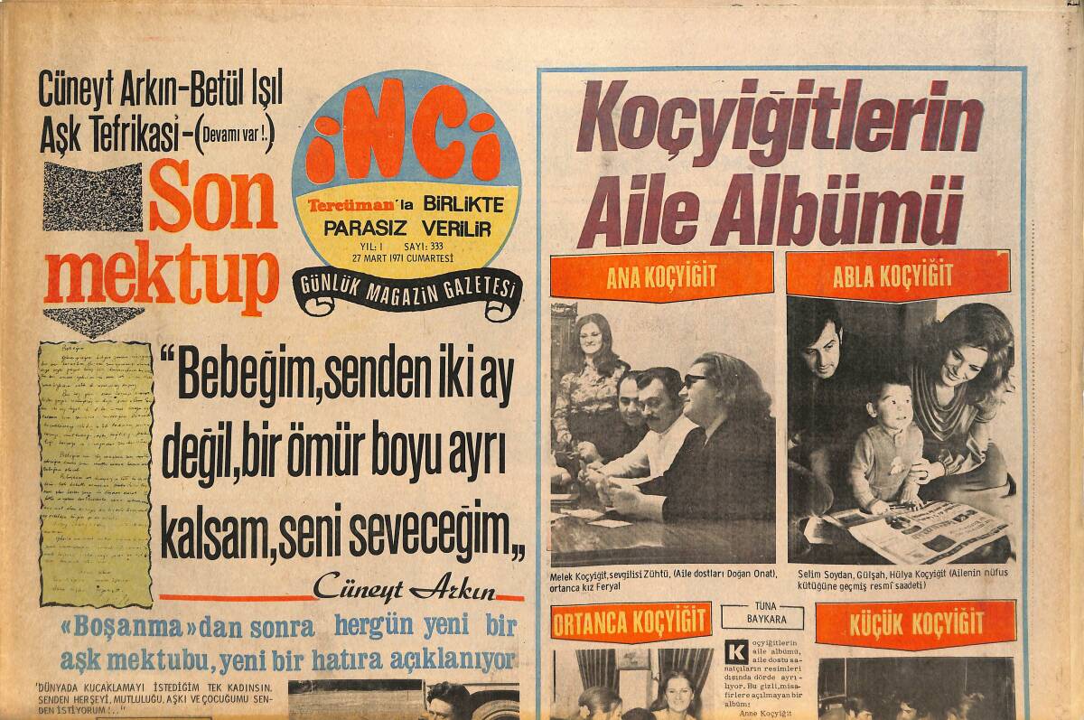 Tercüman Gazetesi İnci Eki 27 Mart 1971 - Koçyiğitlerin Aile Albümü - James Bond 007 Eşinden Boşanıyor GZ144831 - 1