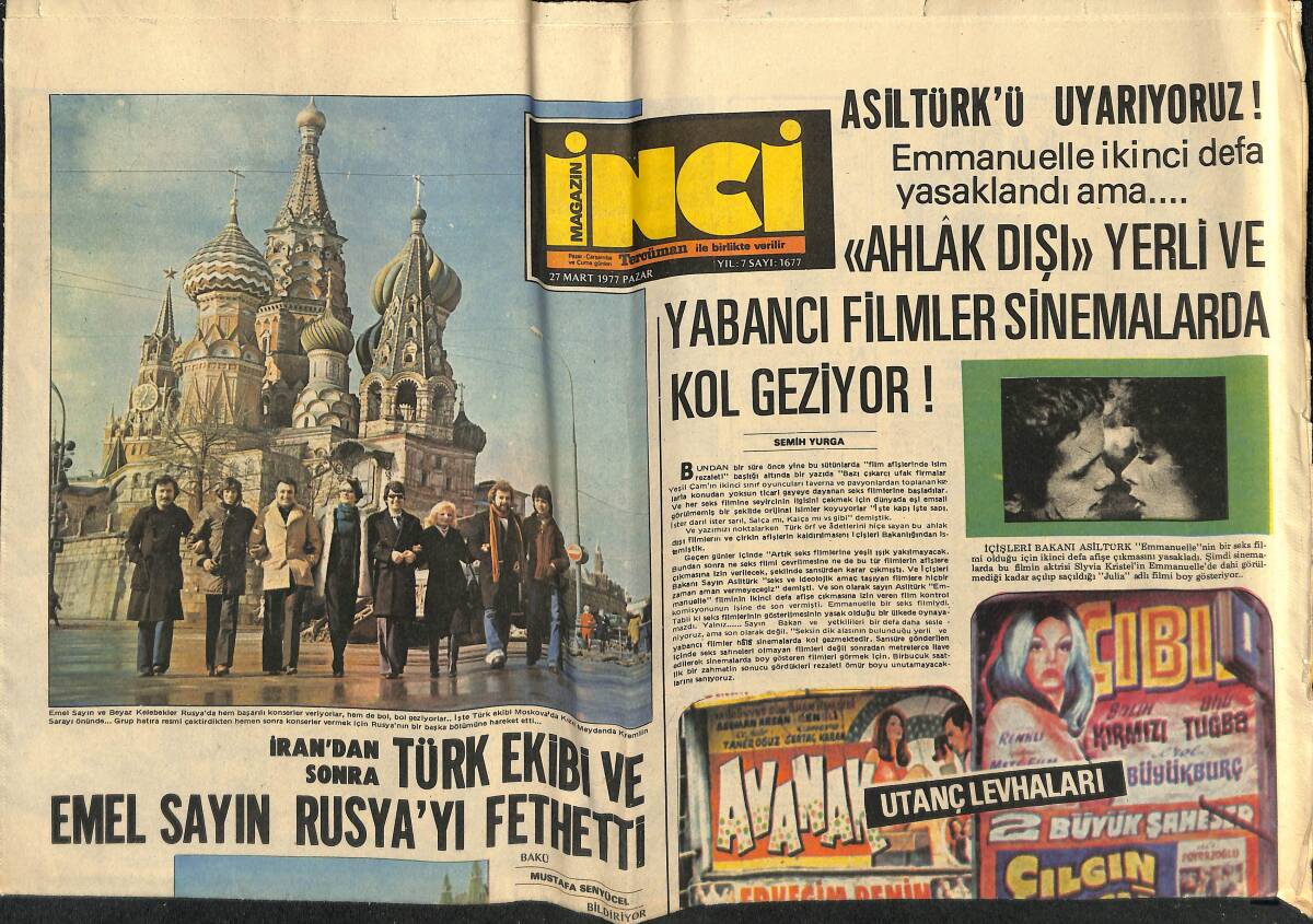 Tercüman Gazetesi İnci Eki 27 Mart 1977 - Emel Sayın Rusya'yı Fethetti - Jack Lemmon'un Hayat Hikayesi Amerika'da Satış Rekoru Kırdı GZ152257 - 1
