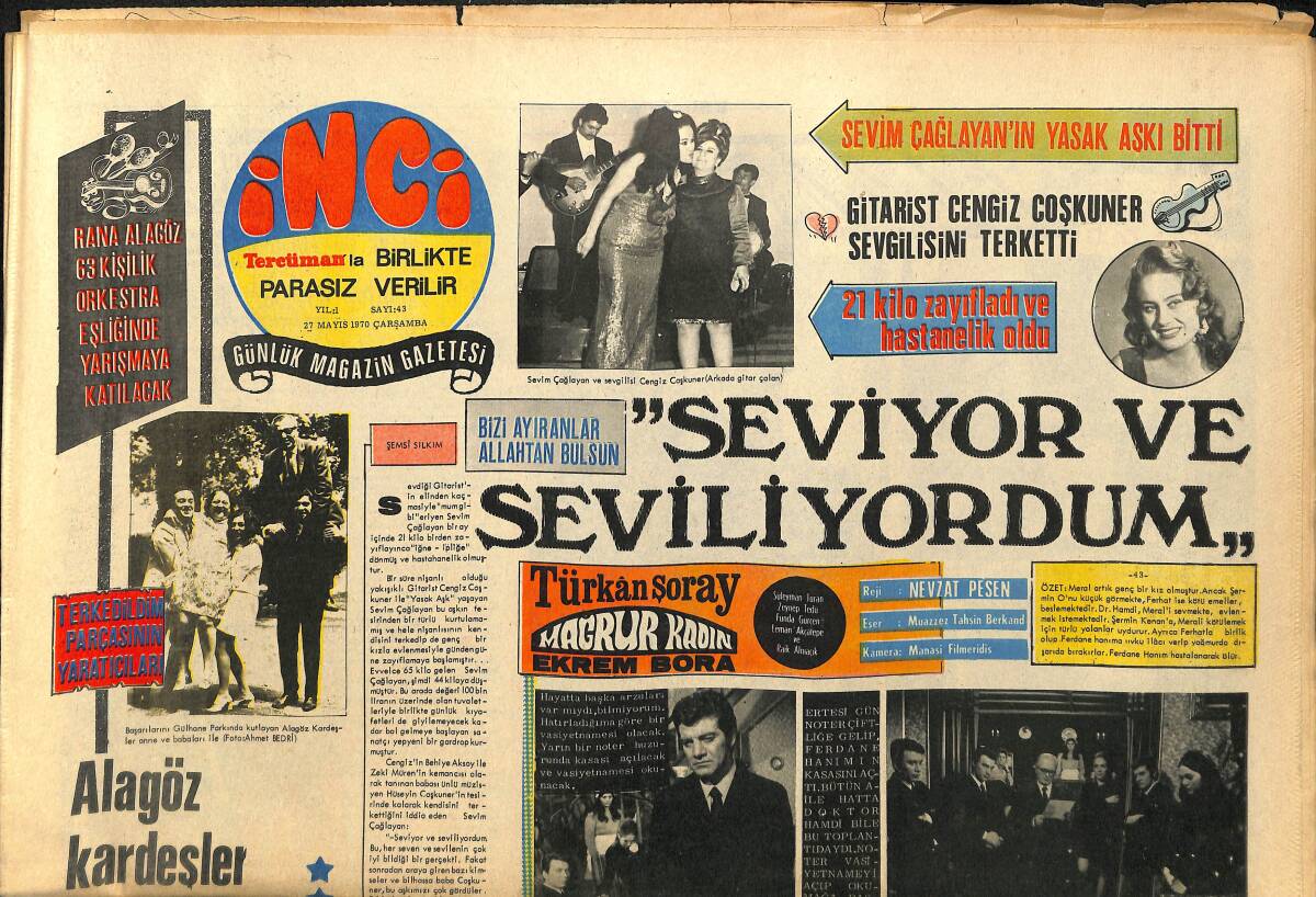Tercüman Gazetesi İnci Eki 27 Mayıs 1970 - Alagöz Kardeşler Apollo Festivaline Seçildiler GZ141508 - 1