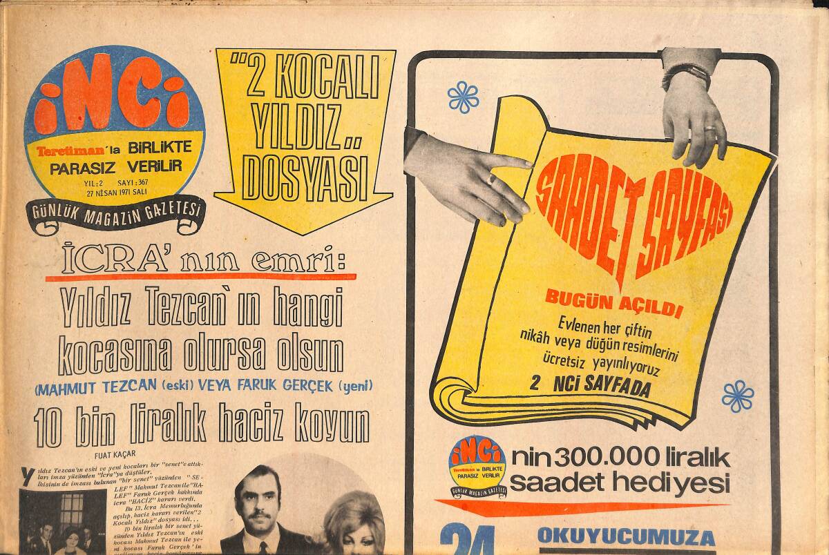 Tercüman Gazetesi İnci Eki 27 Nisan 1971 - Süreyya'nın Sevgilisi Olan Rejisörün Karısı Kayınbiraderi İle Sevişiyor! GZ145349 - 1