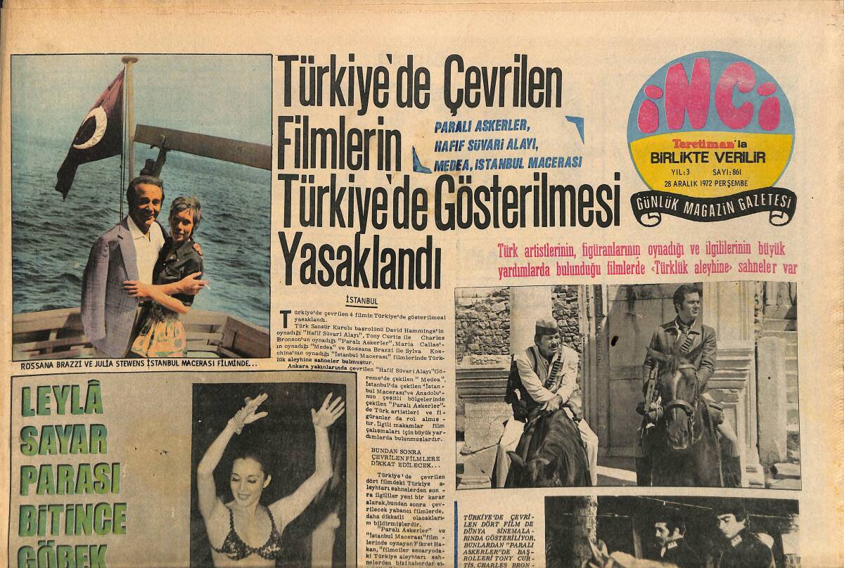 Tercüman Gazetesi İnci Eki 28 Aralık 1972 - Adnan Şenses Para Alamadığı Filmcileri Dava Etti - Kamuran Akkor Konservatuarda Bir Derste GZ160690 - 1