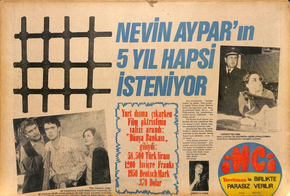 Tercüman Gazetesi İnci Eki 28 Ekim 1970 - Nevin Aypar'ın 5 Yıl Hapsi İsteniyor - Mualla Mukadder Bir Ay Sonra Sahneye Biblo Gibi Çıkacak GZ147458 - 1