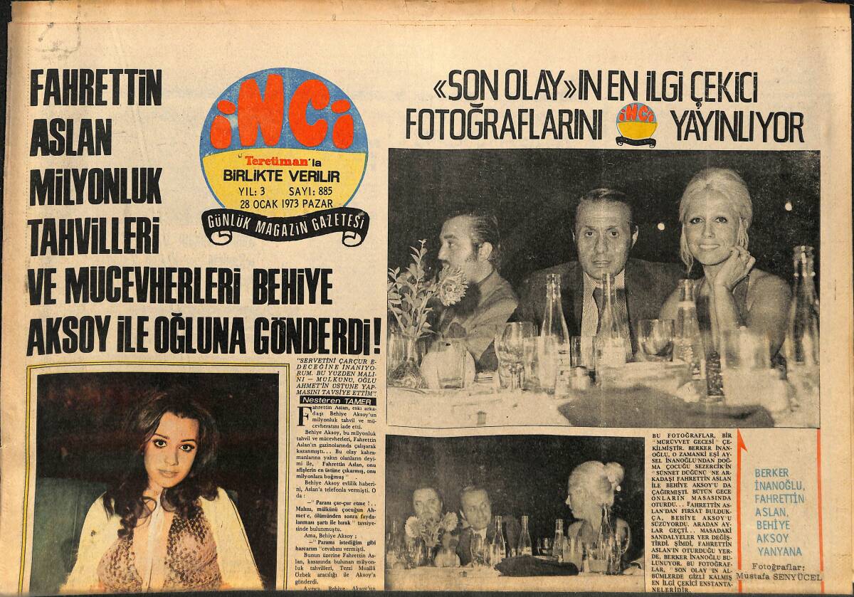 Tercüman Gazetesi İnci Eki 28 Ocak 1973 - Perihan Savaş Şehir Tiyatrosundan İhraç Edildi !.. - Erol Taş İtalyanlarla Film Çevirecek GZ160719 - 1