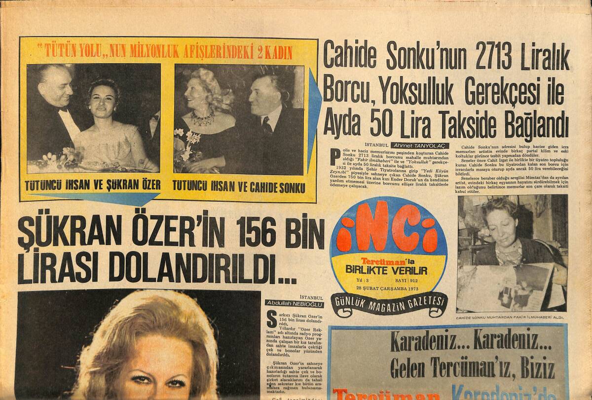 Tercüman Gazetesi İnci Eki 28 Şubat 1973 - Murat Soydan Radyo İçin Band Doldurdu - Şükran Özer'in 156 Bin Lirası Dolandırıldı... GZ160780 - 1
