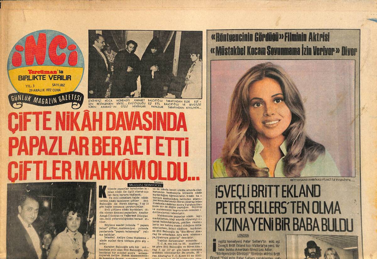 Tercüman Gazetesi İnci Eki 29 Aralık 1972 - Fikret Kızılok Bir Plak Şirketinden Alacağı 50 Bin Lirayı Aşık Veysel'le Bölüşecek GZ160769 - 1