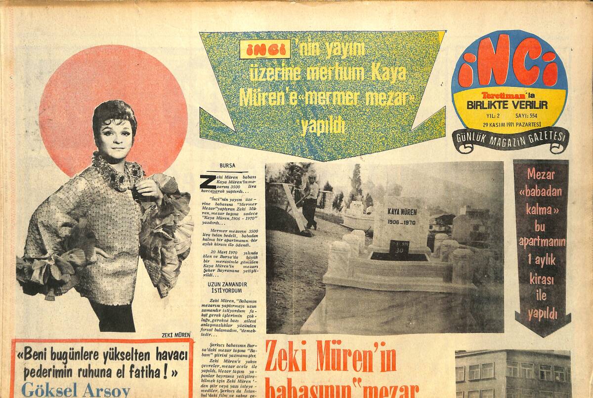 Tercüman Gazetesi İnci Eki 29 Kasım 1971 - Zeki Müren'in Babasının Mezar İnşaatı Bayramda Bitti GZ144507 - 1