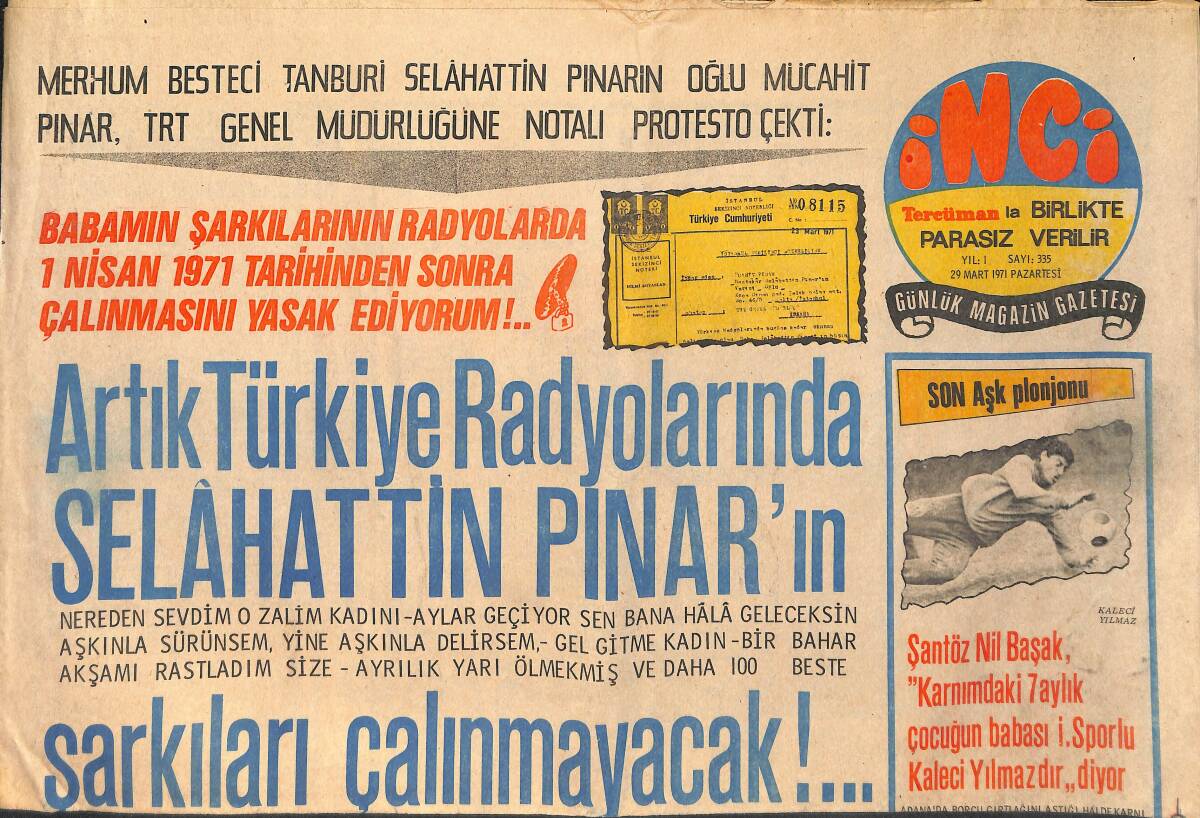 Tercüman Gazetesi İnci Eki 29 Mart 1971 - Saime Sinan 100.000 Liralık Transfer Ücreti Aldı GZ159178 - 1