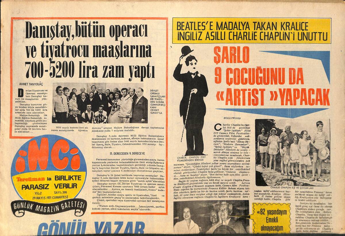 Tercüman Gazetesi İnci Eki 29 Mayıs 1971 - Gönül Yazar Aşk Hikayesini Sahneye Koyuyor GZ160583 - 1