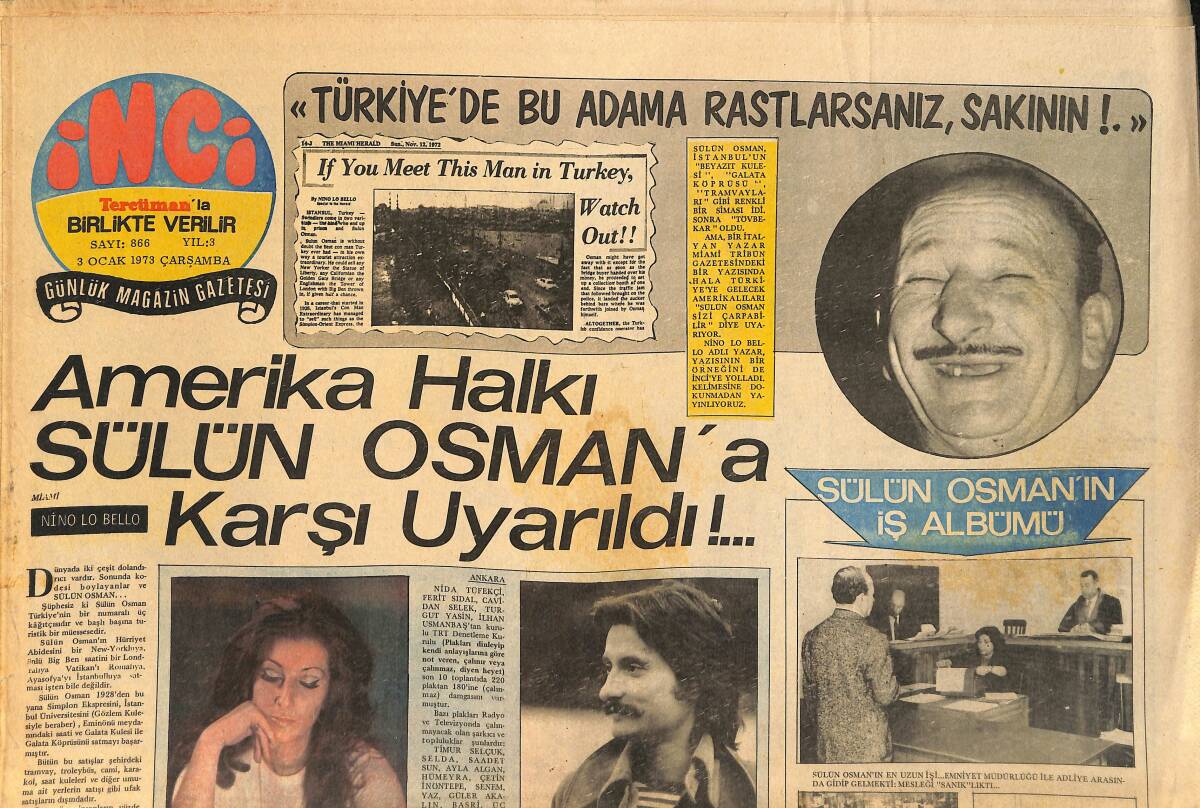 Tercüman Gazetesi İnci Eki 3 Ocak 1973 - Artist Oğlumuz Ediz Hun İle Hostes Kızımız Berna Öner Bugün Dünya Evine Giriyor GZ160612 - 1