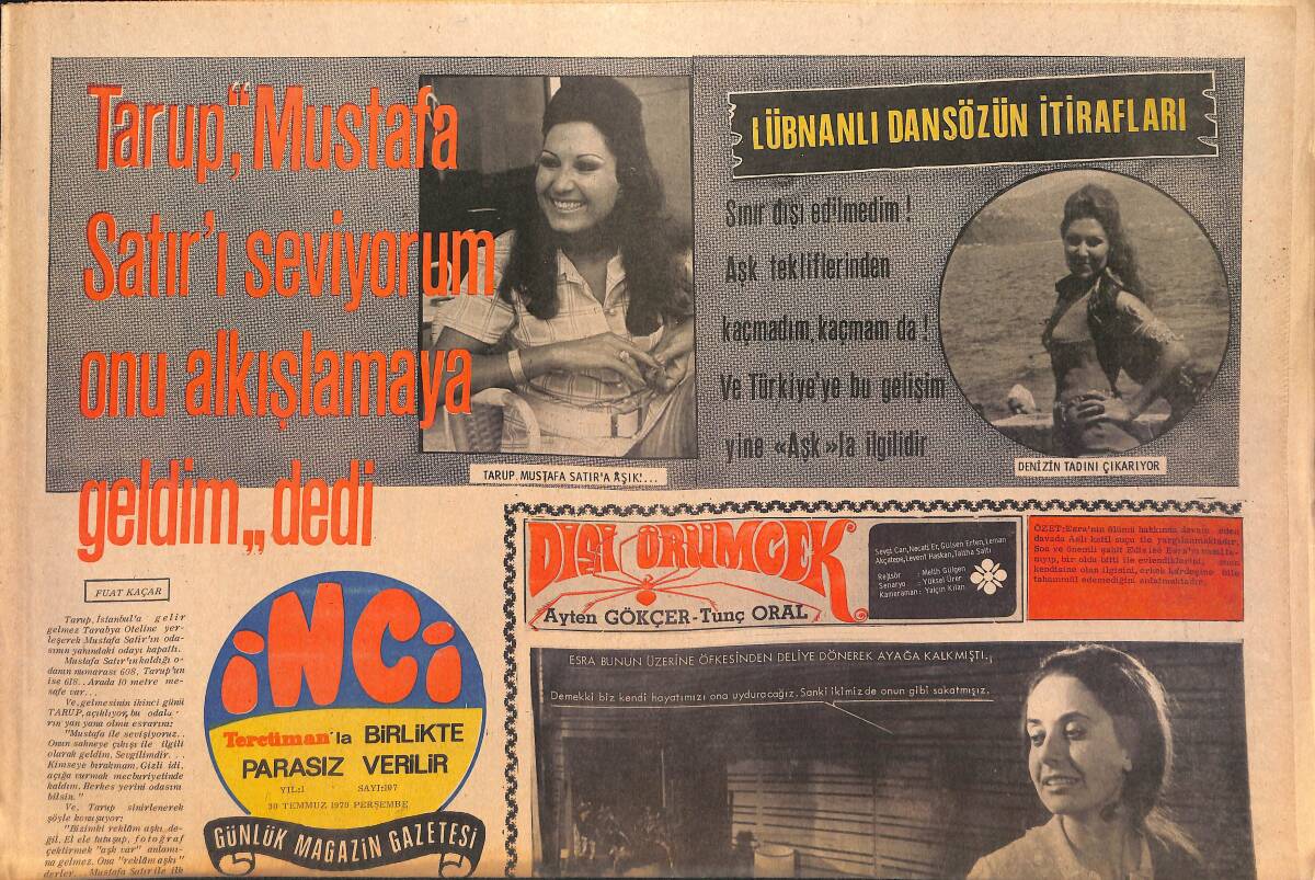 Tercüman Gazetesi İnci Eki 30 Temmuz 1970 - Bülent Oral'ın 10 Gün Önce Boşandığı Karısı Yüksel Şarkıcı Oluyor GZ146234 - 1