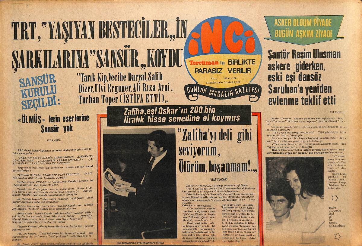 Tercüman Gazetesi İnci Eki 31 Ekim 1970 - Zaliha, Eşi Oskar'ın 200 Bin Liralık Hisse Senedine El Koymuş GZ147455 - 1
