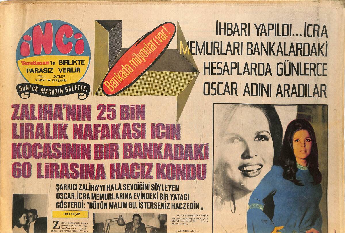 Tercüman Gazetesi İnci Eki 31 Mart 1971 - Sevda Ferdağ Tamer Yiğit'in Yüzüne Kapıyı Son Defa Kapadı Anasına Kapısını Açtı GZ144823 - 1