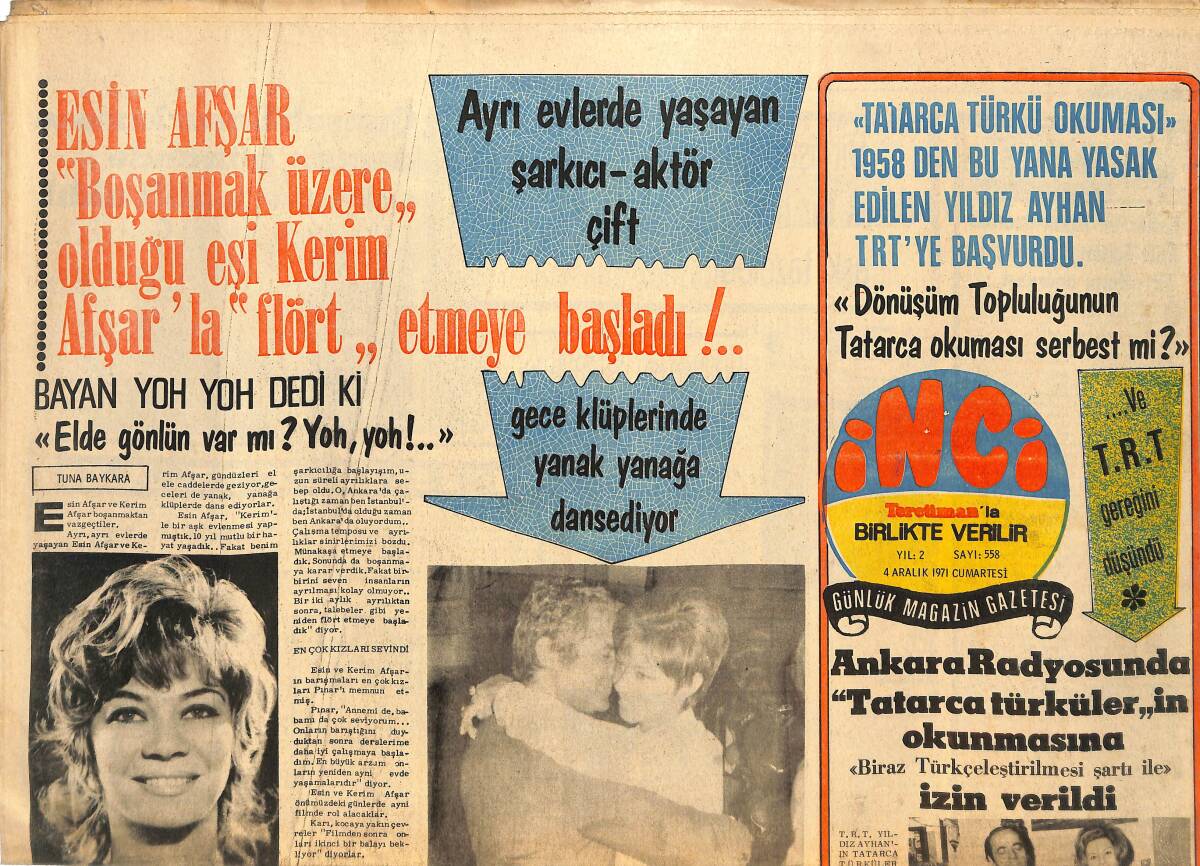 Tercüman Gazetesi İnci Eki 4 Aralık 1971 - Yıldıray Çınar , Gizlice Burun Ameliyatı Oldu GZ145066 - 1
