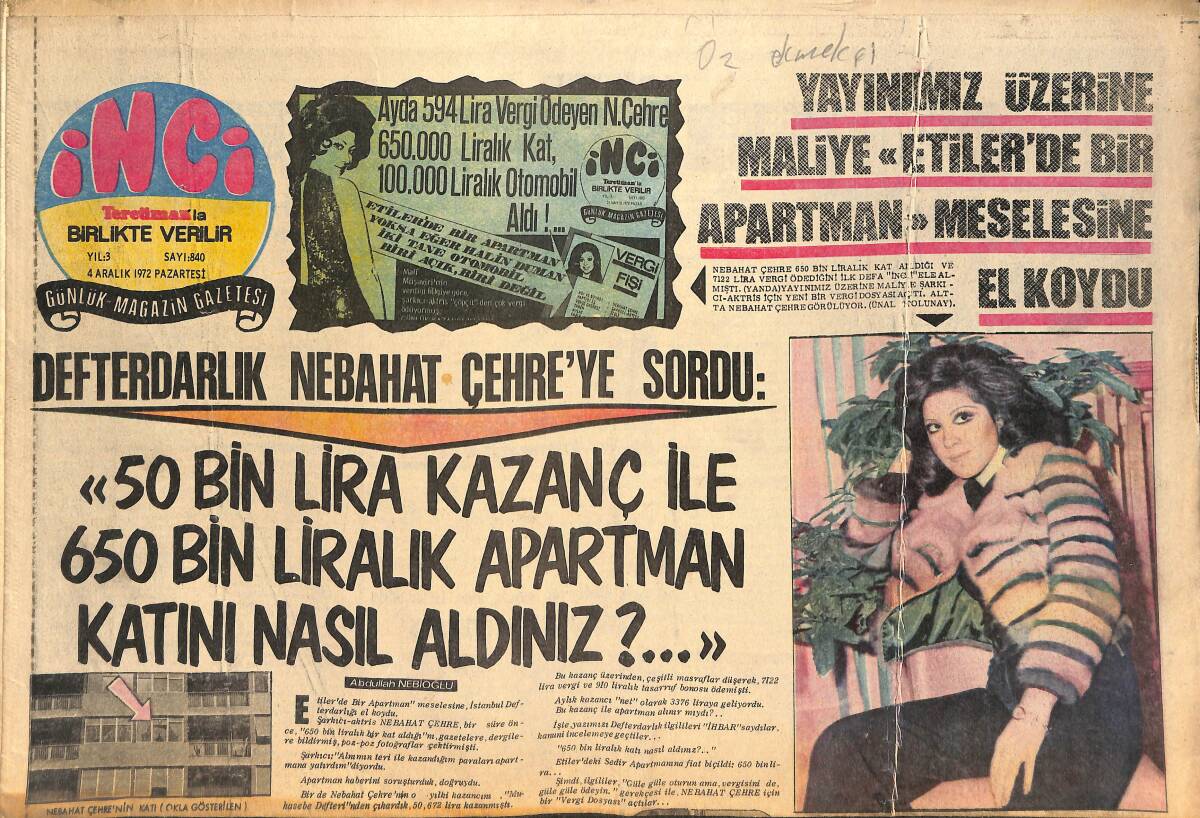 Tercüman Gazetesi İnci Eki 4 Aralık 1972 - Jackie John Kennedy Çocuklarına Baba Mezarını Yasakladı - Murat Soydan Son Filminde Şarkı Okuyacak GZ145639 - 1