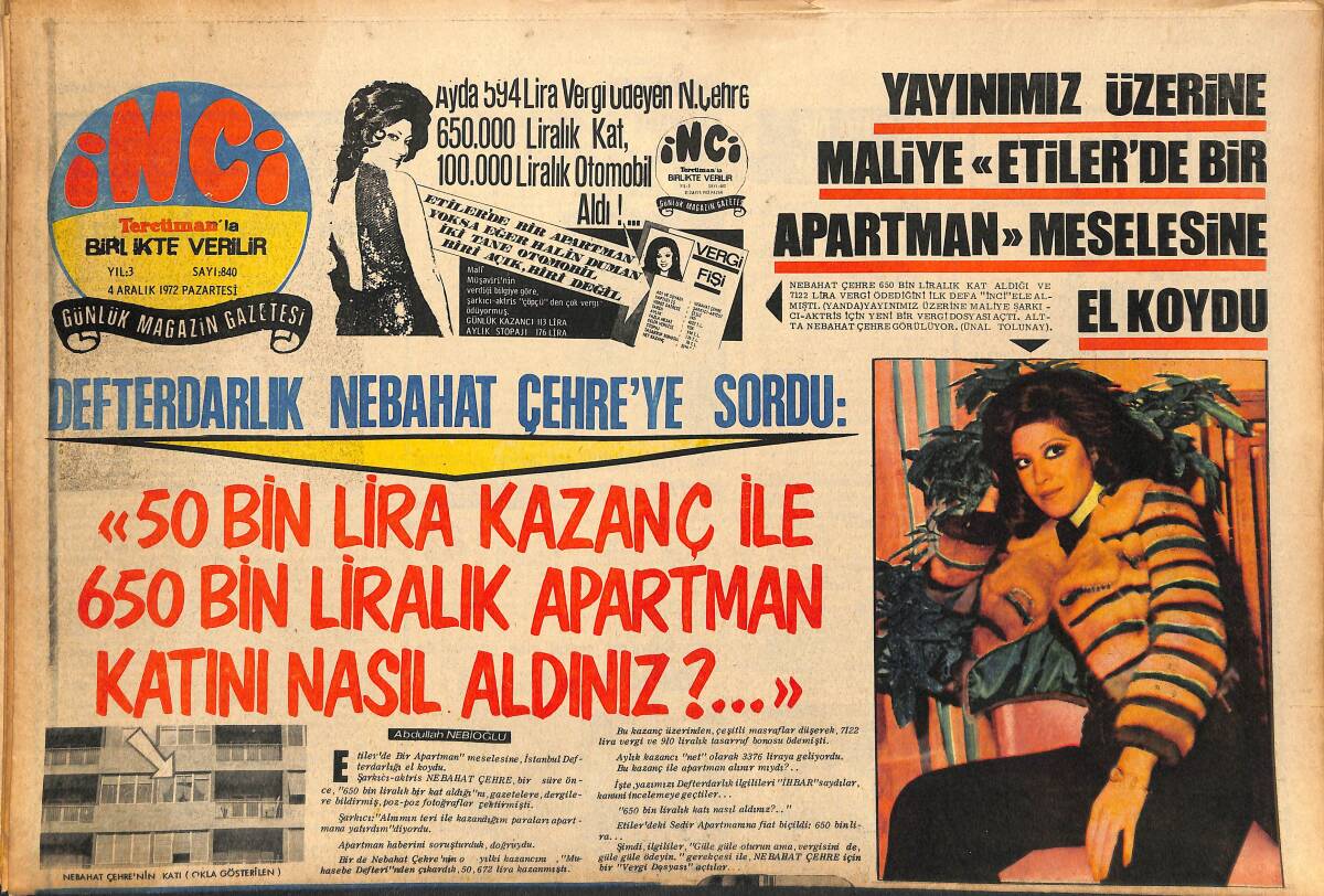 Tercüman Gazetesi İnci Eki 4 Aralık 1972 - Jackie John Kennedy Çocuklarına Baba Mezarını Yasakladı - Murat Soydan Son Filminde Şarkı Okuyacak GZ147514 - 1