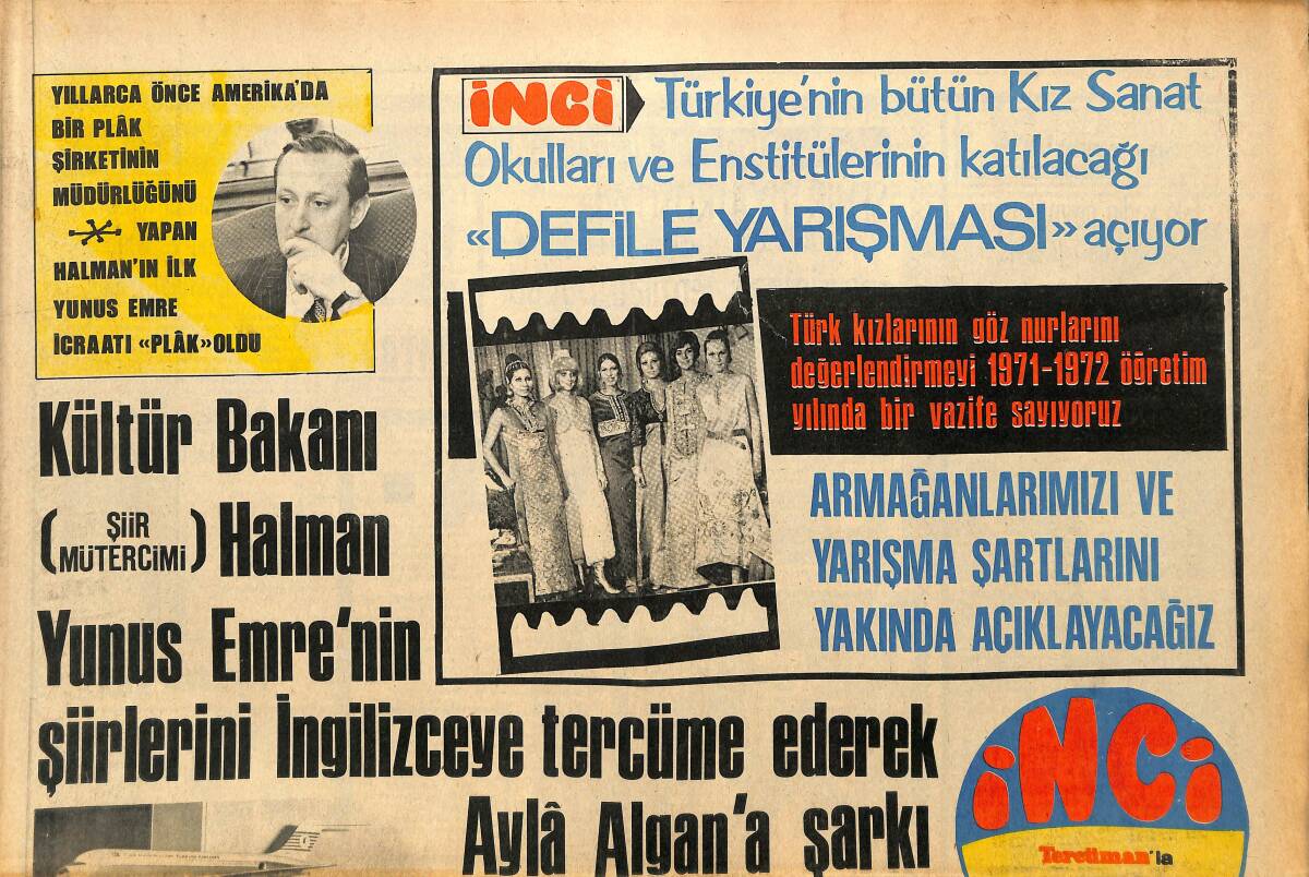 Tercüman Gazetesi İnci Eki 4 Ekim 1971 - Zeki Müren Film Artistlerini Kadro Dışı Etti - İlhan Daner de Tiyatroyu Bırakıp Şarkıcı Oluyor !.. GZ160758 - 1