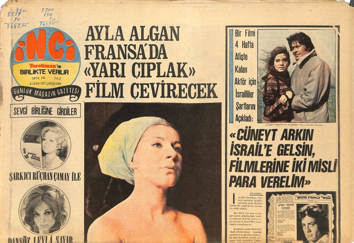 Tercüman Gazetesi İnci Eki 4 Ekim 1972 - İsrailliler : Cüneyt Arkın İsrail'e Gelsin , Filmlerine İki Misli Para Verelim GZ145067 - 1
