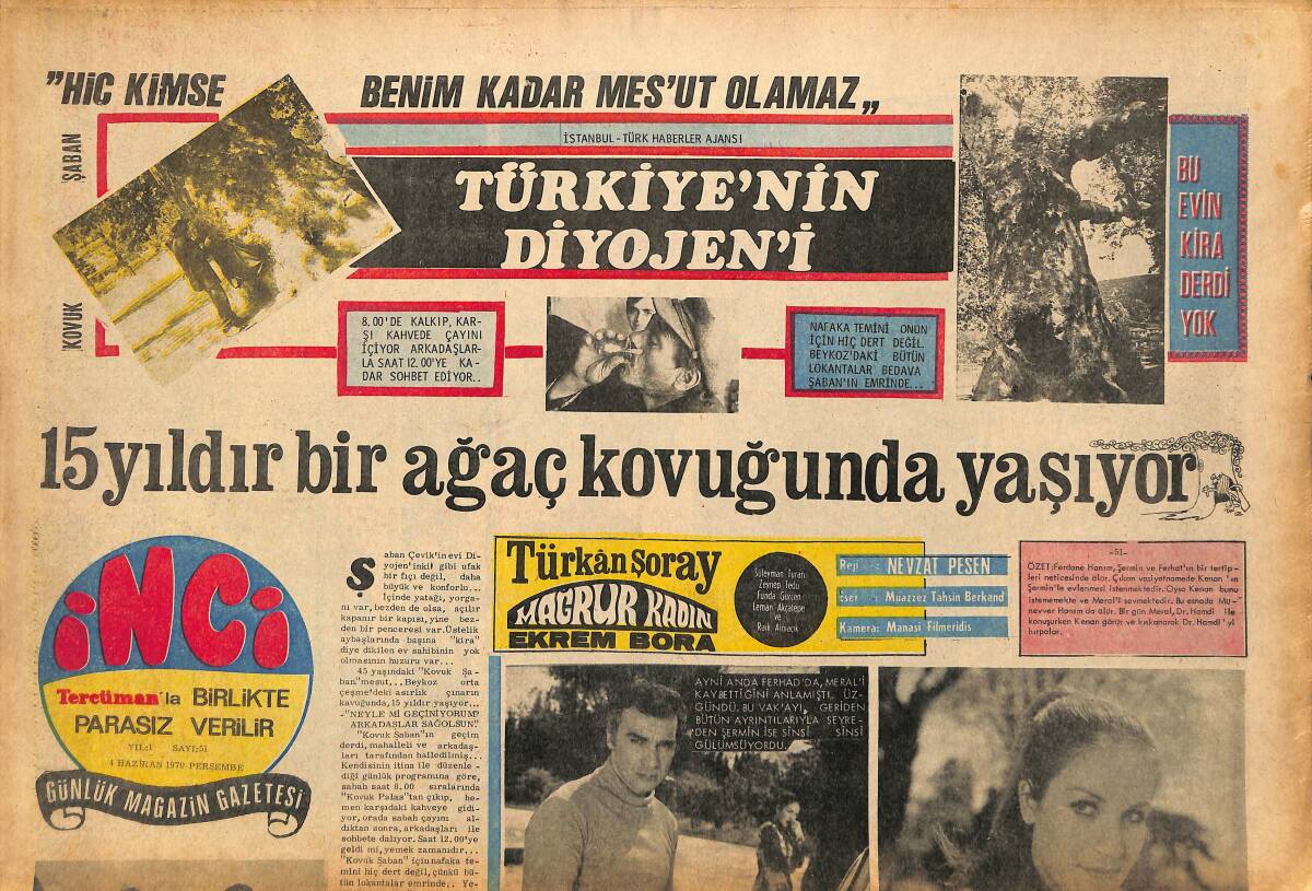 Tercüman Gazetesi İnci Eki 4 Haziran 1970 - Birsen Armağan 2 Erkeği De Aynı Aşkla Seviyor - 15 Yıldır Bir Ağaç Kovuğunda Yaşıyor GZ147472 - 1