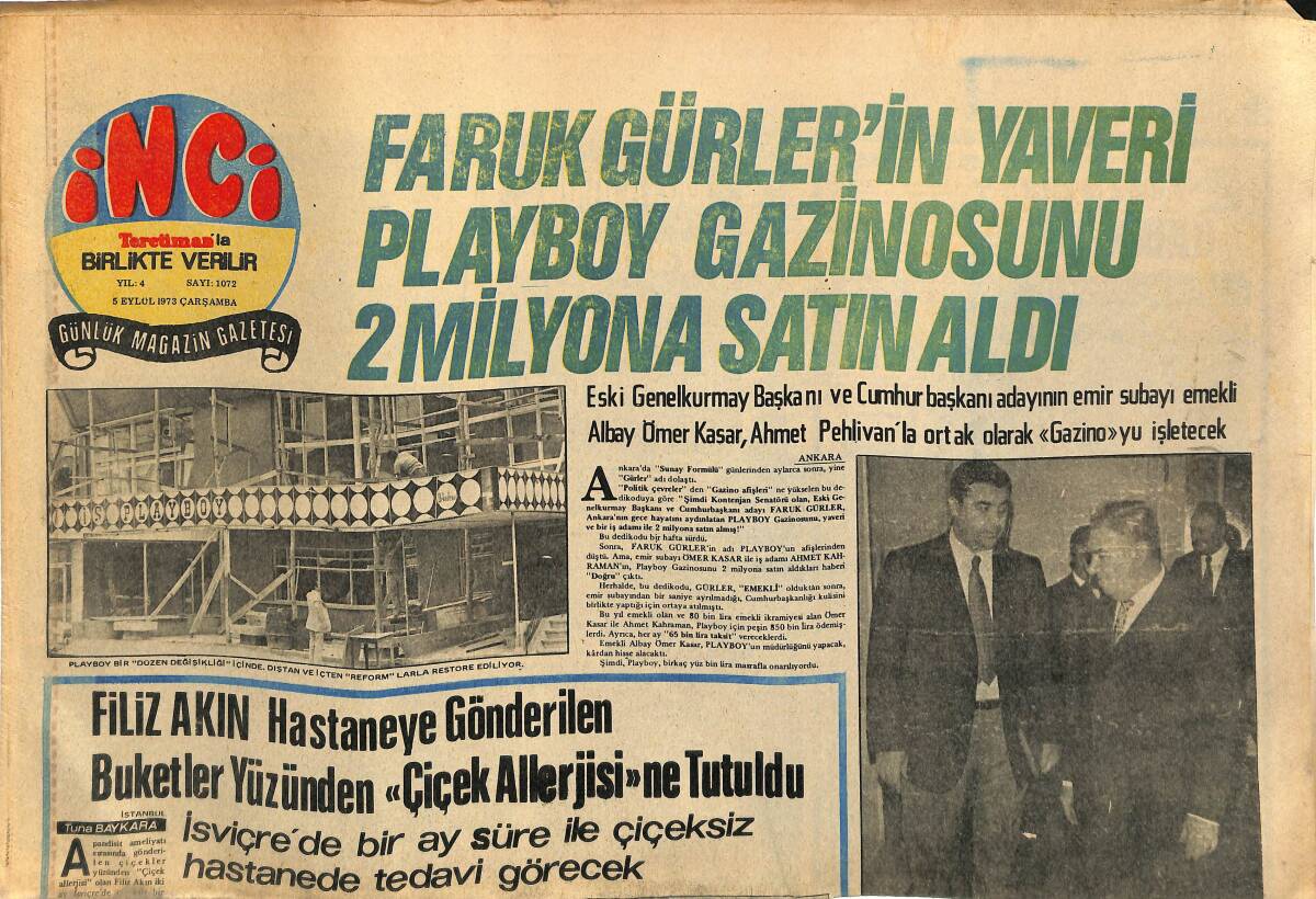 Tercüman Gazetesi İnci Eki 5 Eylül 1973 - Filiz Akın Hastaneye Gönderilen Buketler Yüzünden Çiçek Alerjisi Tuttu GZ145261 - 1