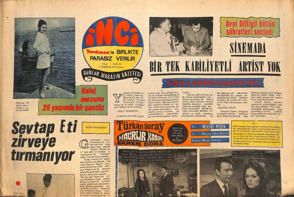 Tercüman Gazetesi İnci Eki 5 Haziran 1970 - Türkan Şoray Fotoroman - Artistlerin Terzi Borcu Bitmiyor! GZ146287 - 1