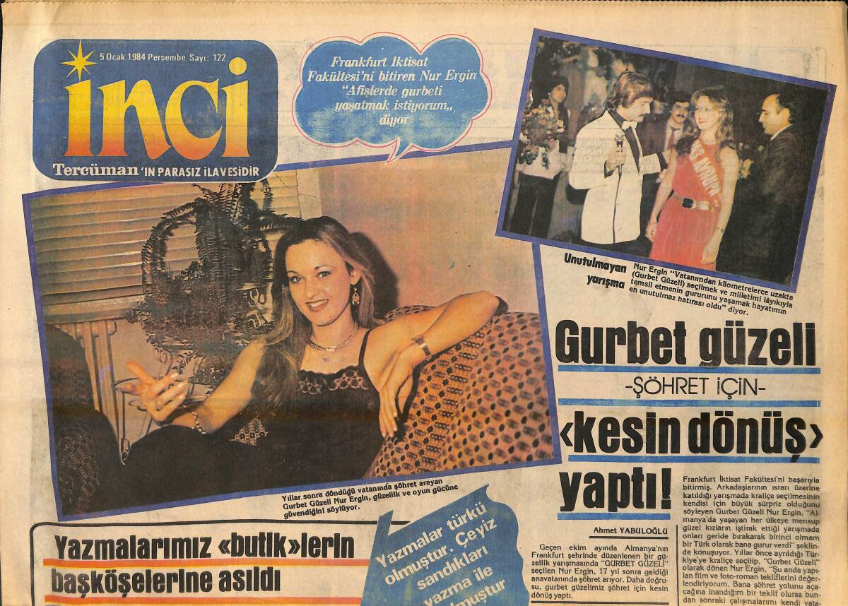 Tercüman Gazetesi İnci Eki 5 Ocak 1984 - Ve Sophia Loren 20 Yıllık Eşine Döndü - Gurbet Güzeli Nur Ergin GZ156558 - 1