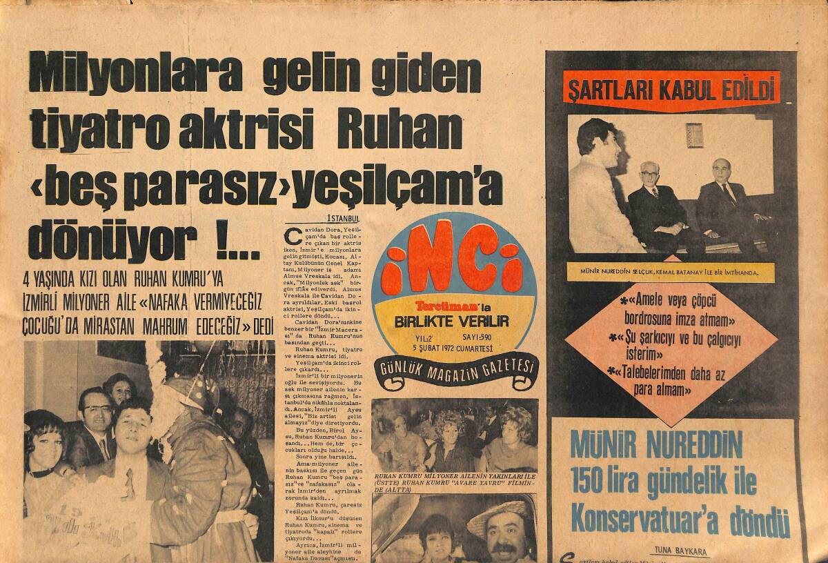 Tercüman Gazetesi İnci Eki 5 Şubat 1972 - Nazan Şoray İle Müjdat Gezen Aşk Dedikodusunu Yalanlamak İçin Artık Aynı Filmde Oynamayacaklar GZ147522 - 1