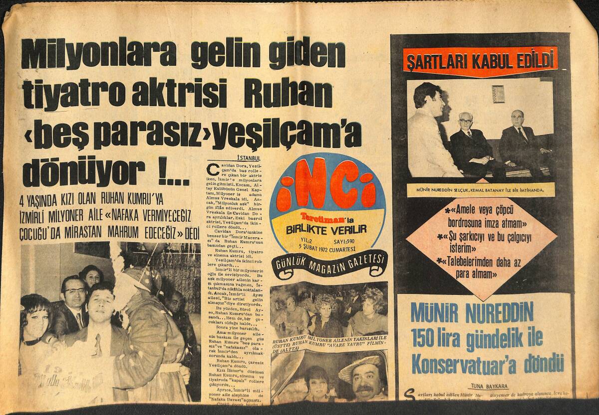 Tercüman Gazetesi İnci Eki 5 Şubat 1972 - Nazan Şoray Ve Müjdat Gezen Aşk Dedikodusu - General Franko Kral Ailesi İle Nişanladığı Torununu Tahta Geçti GZ134013 - 1