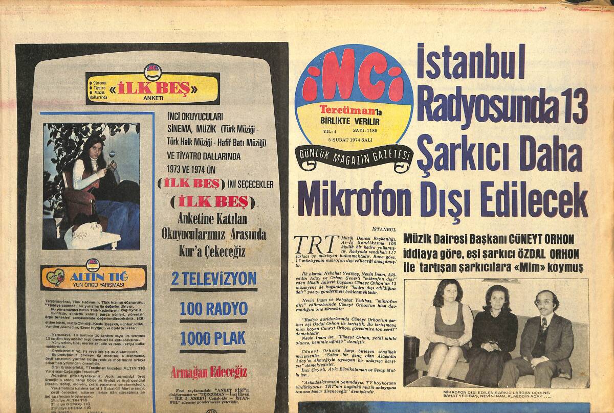 Tercüman Gazetesi İnci Eki 5 Şubat 1974 - Aynur Aydan İle CHP'li Milyonerin Aşk Koalisyonu Bozuldu GZ144215 - 1