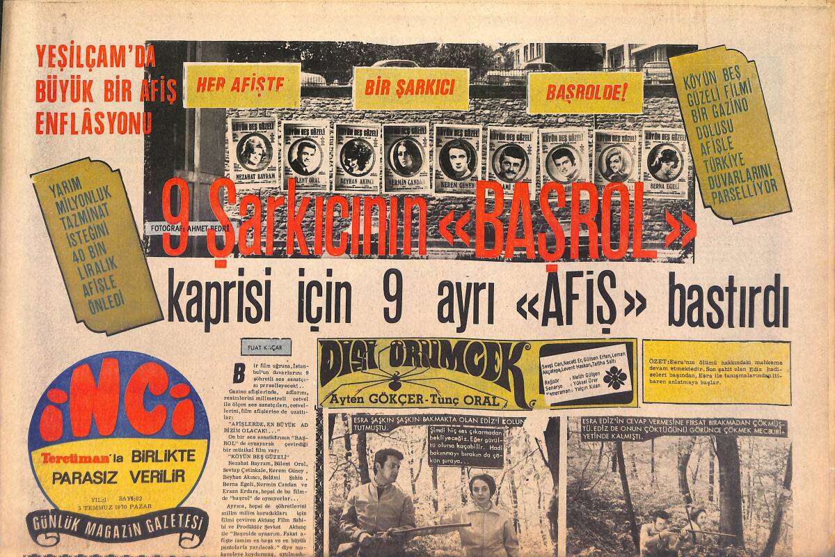 Tercüman Gazetesi İnci Eki 5 Temmuz 1970 - Bir Gün Alain Delon'un, Bir Gün Belmondo'nun Afişleri Asılacak GZ146164 - 1