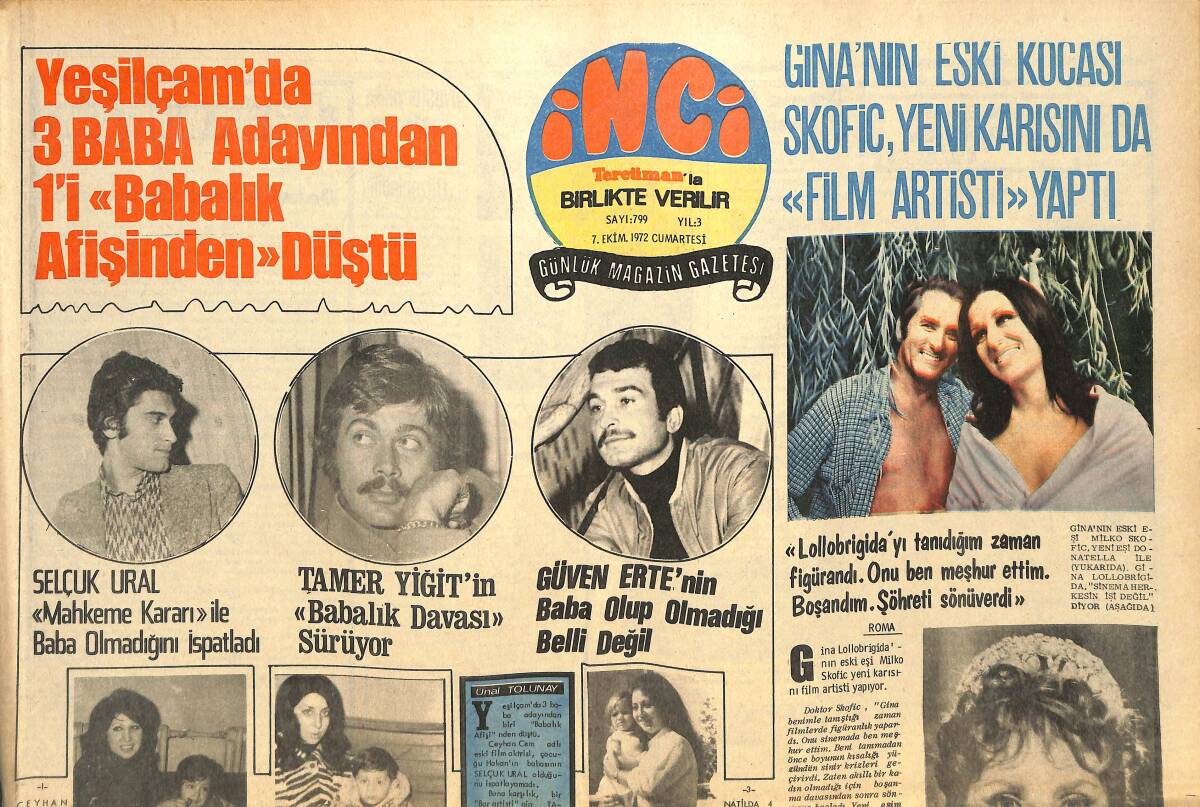 Tercüman Gazetesi İnci Eki 7 Ekim 1972 - Gina'nın Eski Kocası Skofic , Yeni Karısını da Film Artisti Yaptı GZ144516 - 1