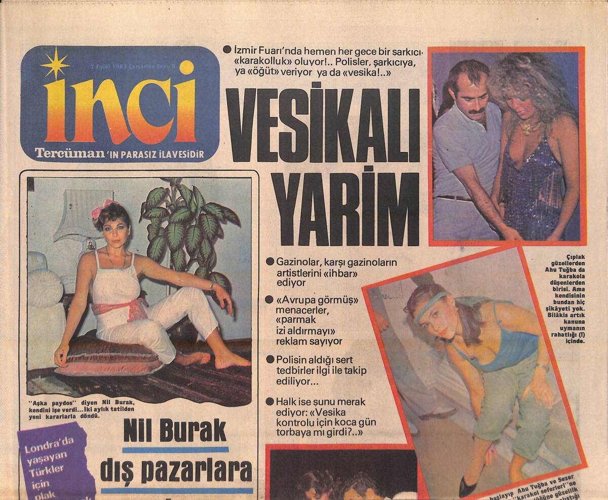 Tercüman Gazetesi İnci Eki 7 Eylül 1983 - Nil Burak Dış Pazarlara Açılıyor - Bir Feri Cansel Vardı GZ156100 - 1