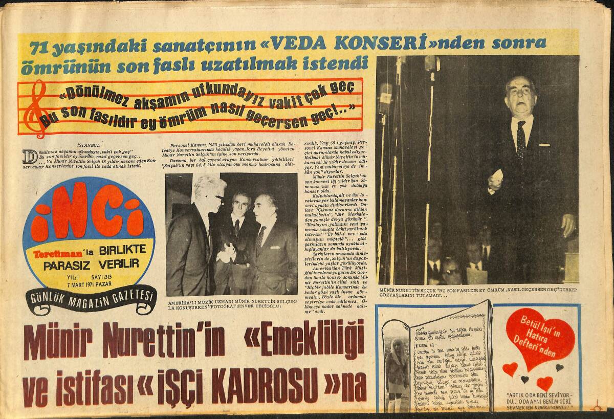 Tercüman Gazetesi İnci Eki 7 Mart 1971 - Cüneyt Arkın: Yeni Yılın İlk Ve Son Kadını Sen Olacaksın Betüşkam GZ146372 - 1