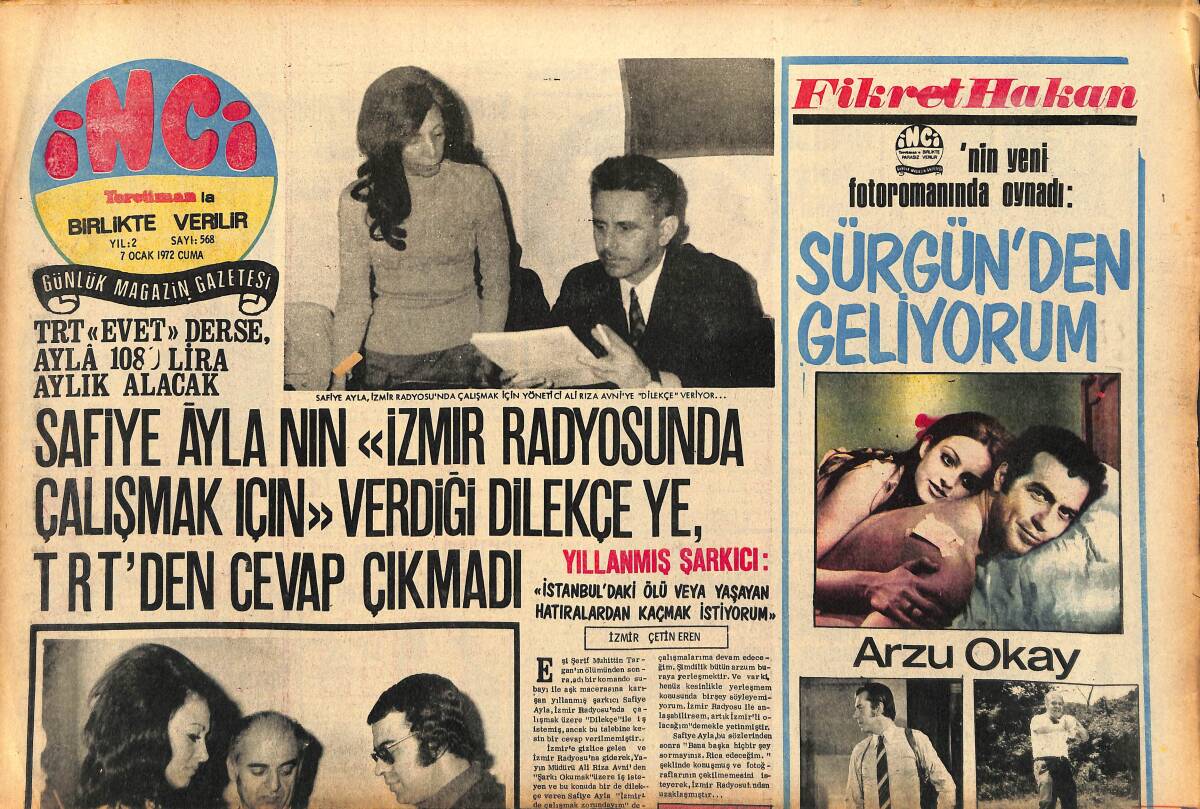 Tercüman Gazetesi İnci Eki 7 Ocak 1972 - Safiye Ayla'nın İzmir Radyosunda Çalışmak İçin Verdiği Dilekçeye TRT'den İzin Çıkmadı GZ147502 - 1