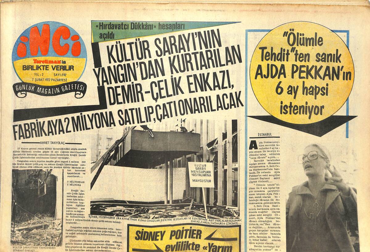 Tercüman Gazetesi İnci Eki 7 Şubat 1972 - Ölümle Tehditten Sanık Ajda Pekkan'ın 6 Ay Hapsi İsteniyor GZ144627 - 1