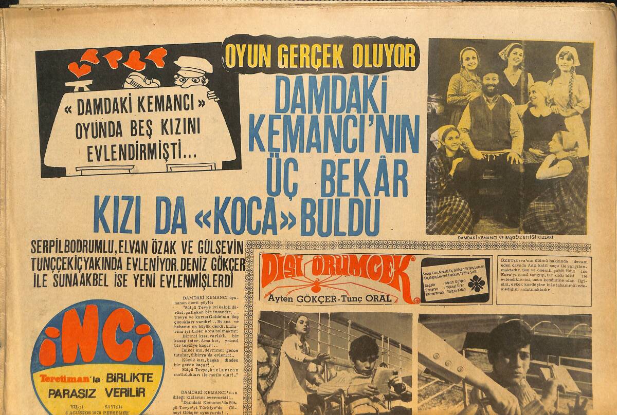 Tercüman Gazetesi İnci Eki 8 Ağustos 1970 - İki Babalı Hababam Sınıfı - Damdaki Kemancının Üç Bekar Kızı Da Koca Buldu GZ146251 - 1