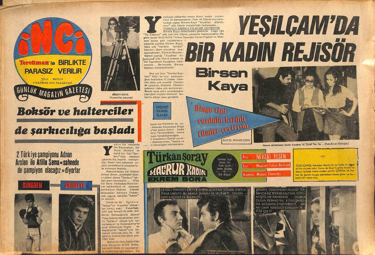 Tercüman Gazetesi İnci Eki 8 Haziran 1970 - Yeşilçam'da Bir Kadın Rejisör: Birsen Kaya GZ147467 - 1