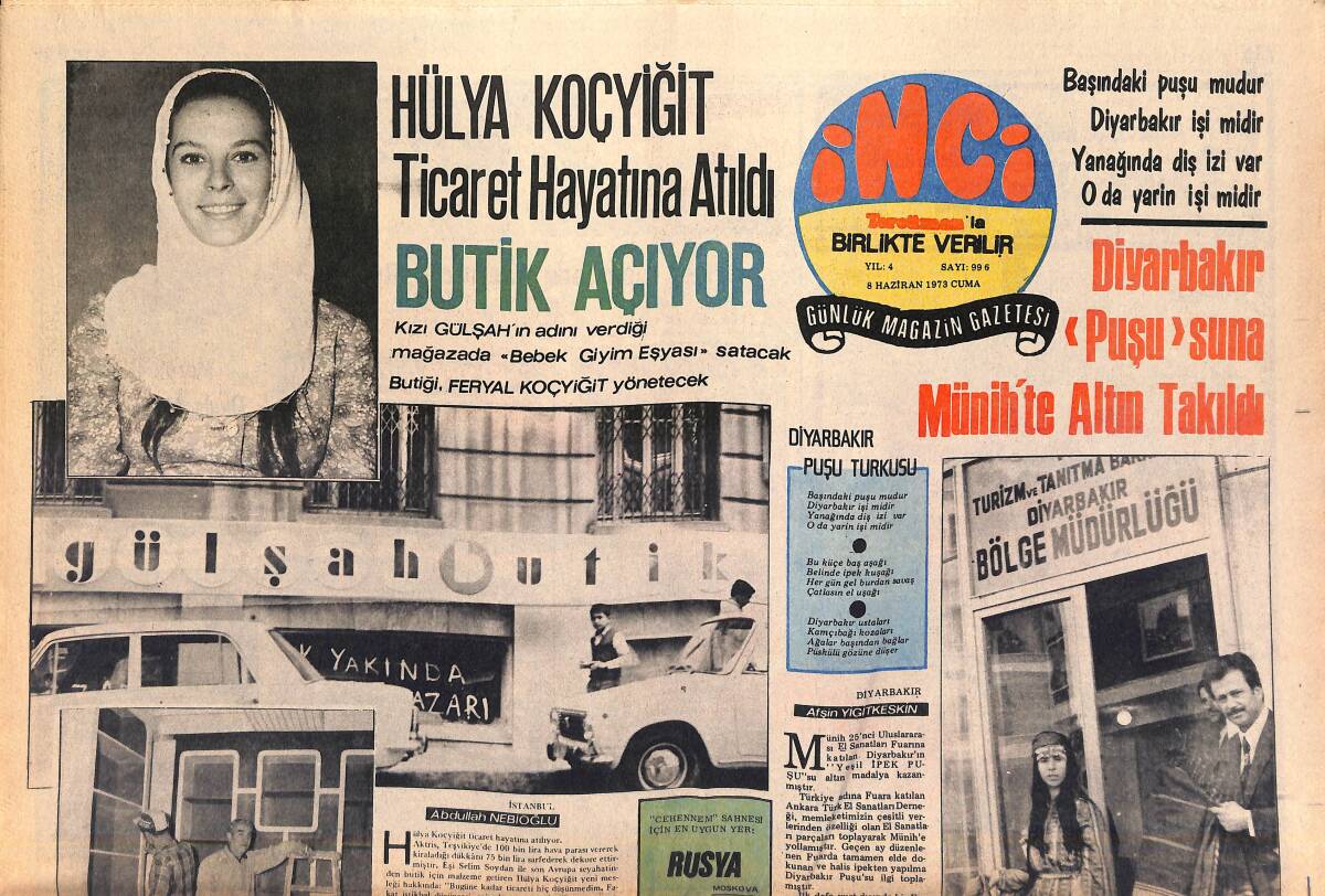 Tercüman Gazetesi İnci Eki 8 Haziran 1973 - Hülya Koçyiğit Ticaret Hayatına Atıldı , Butik Açıyor GZ141692 - 1