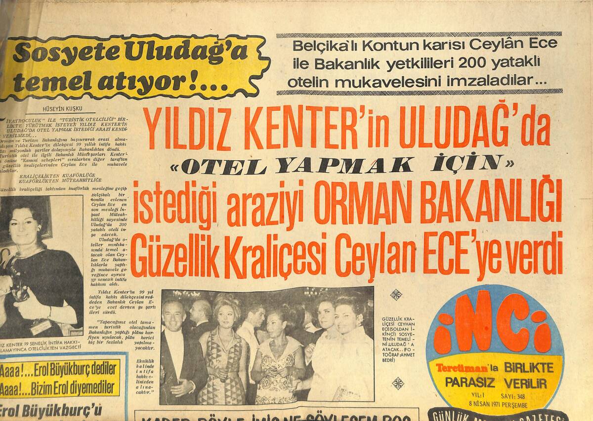Tercüman Gazetesi İnci Eki 8 Nisan 1971 - Erkeksiz Tiyatro Türkiye'de De Afişlere Çıktı! - İlham Gencer'in Evliliği Yürümedi! GZ145846 - 1