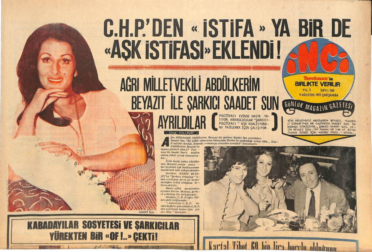 Tercüman Gazetesi İnci Eki 9 Ağustos 1972 - Kartal Tibet 69 Bin Lira Borçlu Olduğunu İnci'de Okudu Vergisini Ödedi GZ144883 - 1